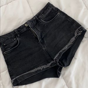 Black Washed Denim Shorts